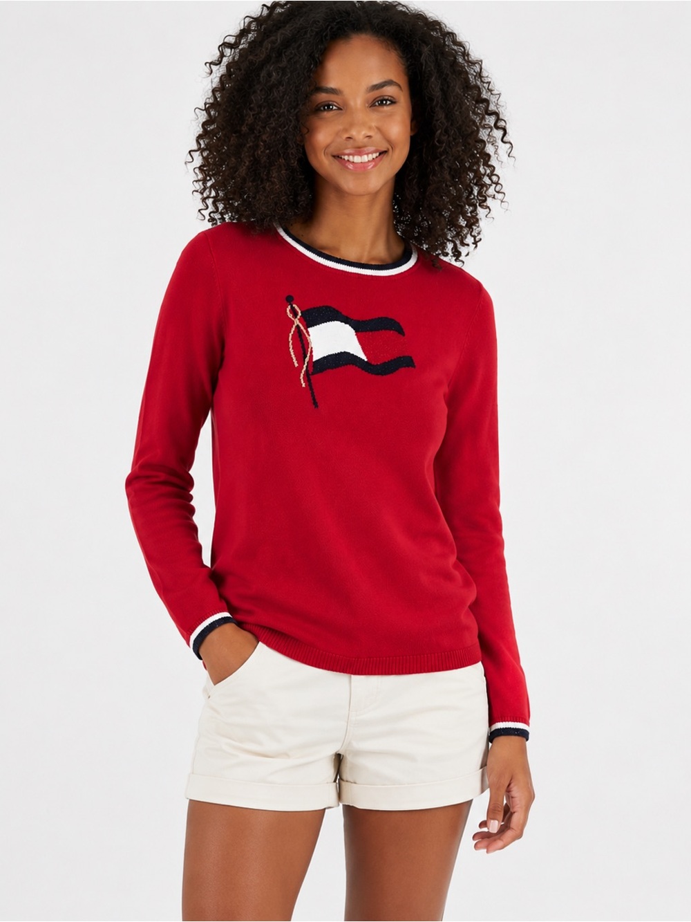 Tommy Hilfiger Red Flag Crewneck Sweater Women’s Small Patriotic USA America